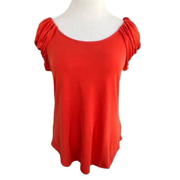 Lucky Brand Deep Rust Orange Loose Fit Ruched Cap Sleeve Rayon Top XS NWT - Picture 1 of 7